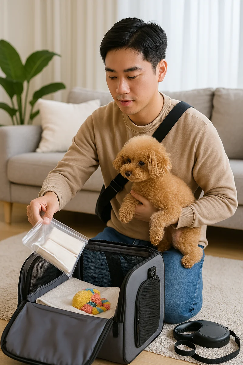 지지밍고 이용 전 준비물을 챙기는 모습