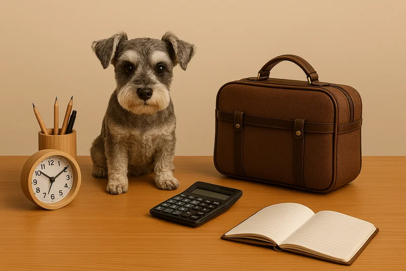지지밍고 요금 안내용 책상 풍경과 슈나우저