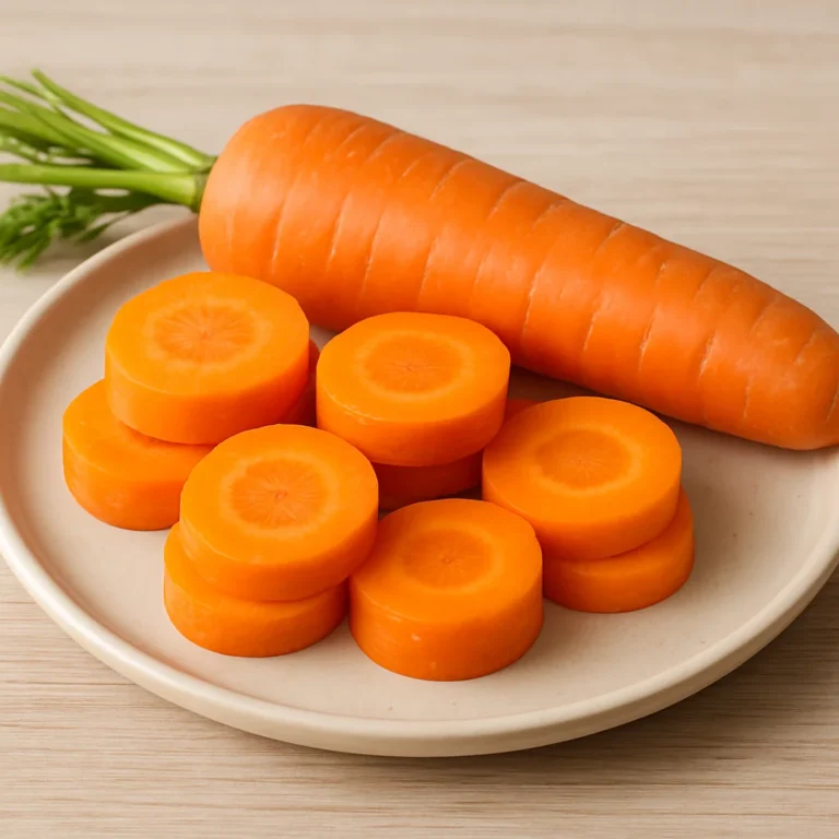 얇게 썬 당근과 통당근이 접시에 놓여 있는 모습